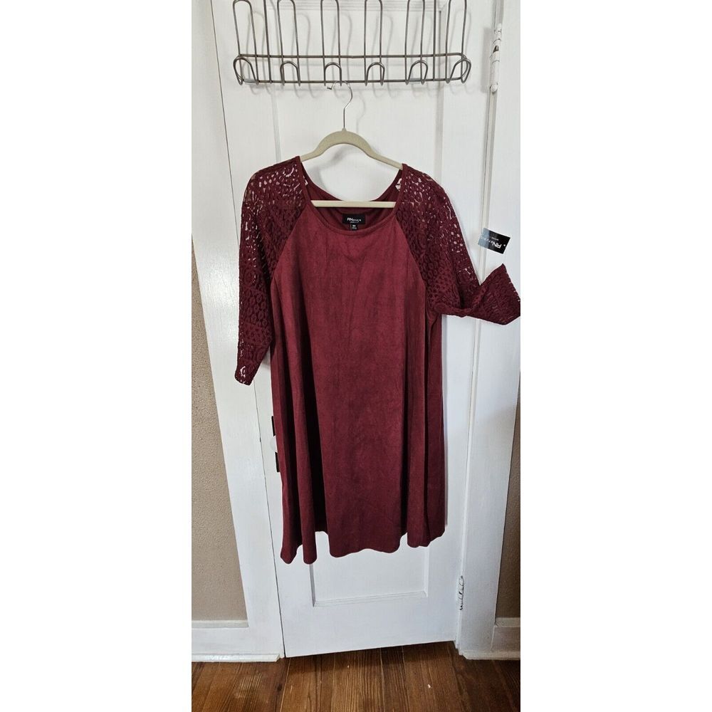 NWT RN studio Women sz 18W‎ Burgundy lace 3/4 sleeves soft dress full lined
